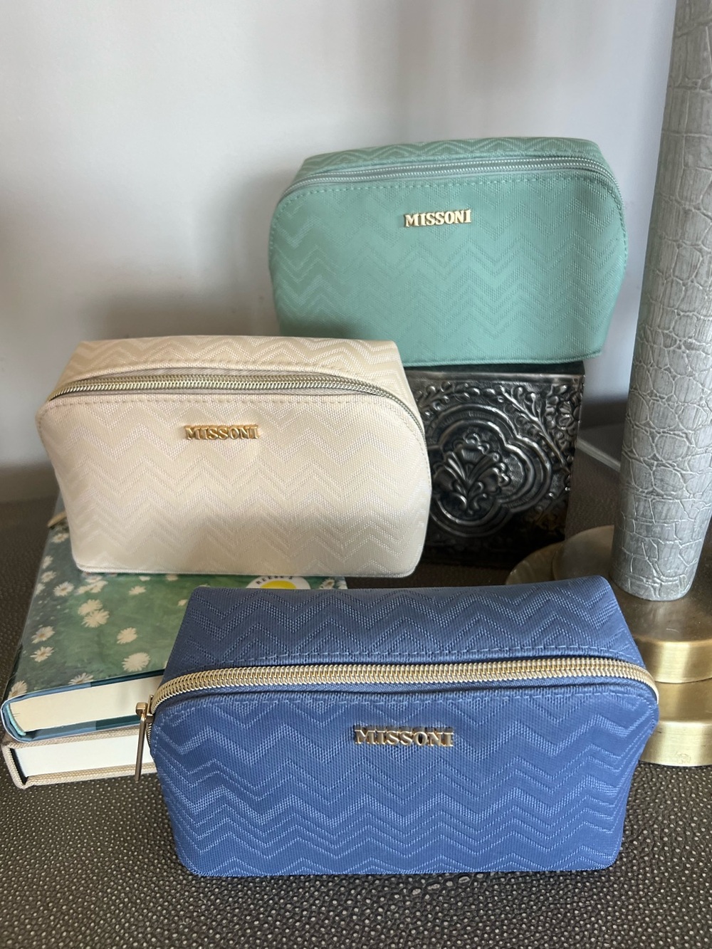 3 NWOT MISSONI Chevron Zip Pouches Makeup and Toiletry Bags
